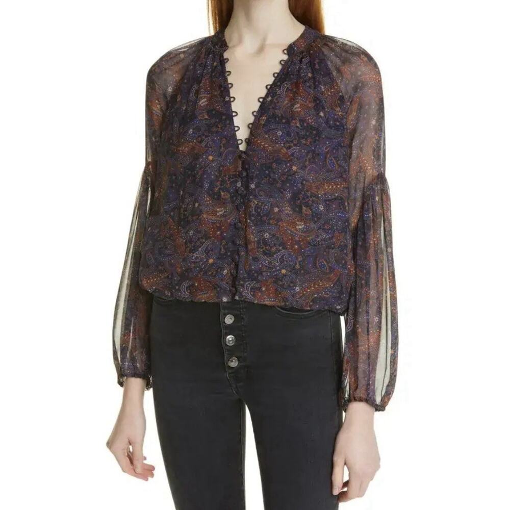 VERONICA BEARD Jayce Silk Blouse Black Multi Size S? Missing Brand And Size Tags